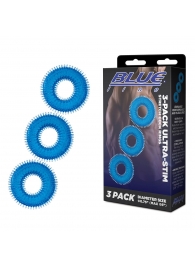 Комплект из трех голубых колец для эрекции 3-Pack Ultra-Stim Stretch Cock Rings - BlueLine - в Рязани купить с доставкой
