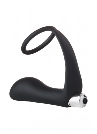 Черное эрекционное кольцо с вибропробкой Vibrating Anal Plug With Cockring - Dream Toys - в Рязани купить с доставкой