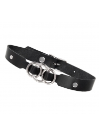 Черный кожаный ошейник со связанными кольцами - Pecado - купить с доставкой в Рязани