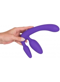 Фиолетовый безремневой страпон с двумя пробками - Orion - купить с доставкой в Рязани