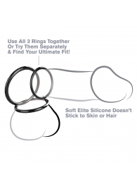 Набор из трех черных эрекционных колец Silicone 3-Ring Stamina Set - Pipedream - в Рязани купить с доставкой