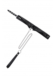 Черный кожаный ошейник-воротник с поводком - Pecado - купить с доставкой в Рязани