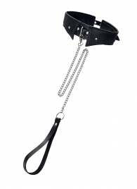 Черный кожаный ошейник-воротник с поводком - Pecado - купить с доставкой в Рязани