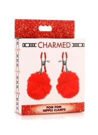 Красные зажимы на соски с помпонами Pom Pom - XR Brands - купить с доставкой в Рязани