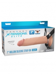 Телесный полый страпон на черных ремнях Hollow Silicone Strap-on - 17,8 см. - Pipedream - купить с доставкой в Рязани