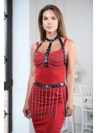 Черно-серебристая портупея-юбка plus size с цепочками - БДСМ Арсенал - купить с доставкой в Рязани