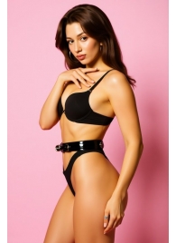 Эффектный черный пояс из лаковой эко-кожи - БДСМ Арсенал - купить с доставкой в Рязани