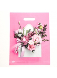 Розовый пакет с цветочным принтом и вырубной ручкой (40х31 см) - Сима-Ленд - купить с доставкой в Рязани