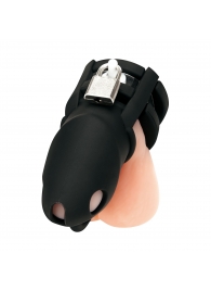 Черная клетка для пениса Silicone Small 2 in Cock Cage With Ball Divider - BlueLine - купить с доставкой в Рязани