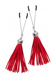 Зажимы на соски «Вилки» с красными кисточками из замши - Pecado - купить с доставкой в Рязани