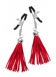 Зажимы на соски «Прищепки» с красными кисточками из замши - Pecado - купить с доставкой в Рязани