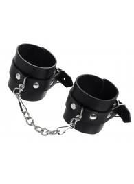 Черные однослойные наручники из натуральной кожи с цепочкой - Pecado - купить с доставкой в Рязани