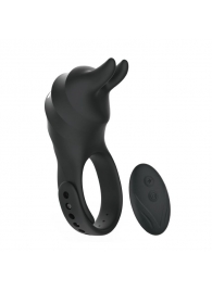 Черное эрекционное кольцо Usagi с ушками и пультом ДУ - BeYourLover - в Рязани купить с доставкой