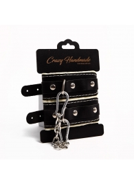 Черные скругленные наручники с мягкой бежевой подкладкой - Crazy Handmade - купить с доставкой в Рязани