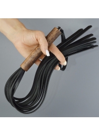 Черная кожаная плеть с деревянной рукоятью - 58 см. - Sitabella - купить с доставкой в Рязани