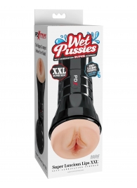 Телесный мастурбатор-вагина в черной колбе Super Luscious Lips XXL - Pipedream - в Рязани купить с доставкой