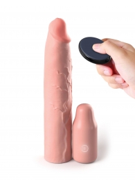 Телесная вибронасадка на член 3  Vibrating Mega X-tension with Remote - 22,9 см. - Pipedream - в Рязани купить с доставкой