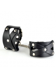Черные кожаные наручники  Цезарь  с цепочкой на карабинах - Sitabella - купить с доставкой в Рязани