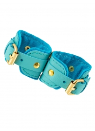 Голубые двуслойные кожаные наручники-браслеты - Pecado - купить с доставкой в Рязани