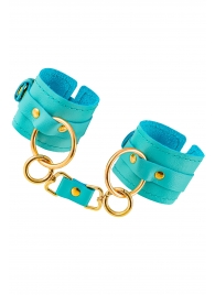 Голубые однослойные кожаные наручники - Pecado - купить с доставкой в Рязани