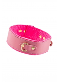 Розовый двуслойный кожаный ошейник с подкладкой из фетра - Pecado - купить с доставкой в Рязани
