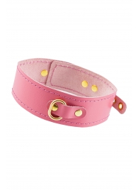 Розовый кожаный однослойный ошейник с прошивкой - Pecado - купить с доставкой в Рязани