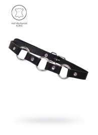 Черный кожаный чокер-ошейник с тремя кольцами - Pecado - купить с доставкой в Рязани