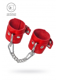Красные мягкие кожаные наручники с люверсами - Pecado - купить с доставкой в Рязани