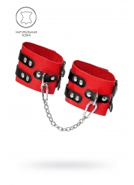 Красно-черные мягкие оковы с двумя ремешками с люверсами - Pecado - купить с доставкой в Рязани