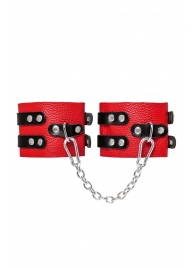 Красно-черные мягкие оковы с двумя ремешками с люверсами - Pecado - купить с доставкой в Рязани