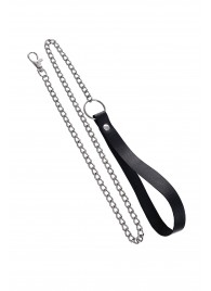 Поводок с ручкой из черной натуральной кожи и карабином для ошейника - Pecado - купить с доставкой в Рязани