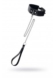 Кожаный двухслойный ошейник с белой строчкой и поводком - Pecado - купить с доставкой в Рязани