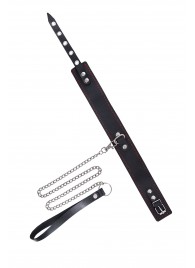 Кожаный двухслойный ошейник с красной строчкой и поводком - Pecado - купить с доставкой в Рязани