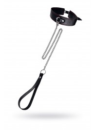 Кожаный двухслойный ошейник с красной строчкой и поводком - Pecado - купить с доставкой в Рязани