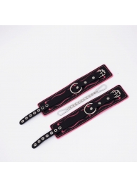 Черно-розовые кожаные оковы с розовой строчкой - Crazy Handmade - купить с доставкой в Рязани