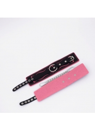 Черно-розовые кожаные оковы с розовой строчкой - Crazy Handmade - купить с доставкой в Рязани