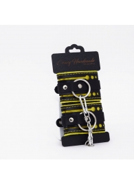 Черно-желтые кожаные наручники с жёлтой строчкой - Crazy Handmade - купить с доставкой в Рязани