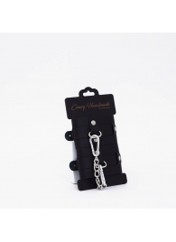 Черные кожаные наручники с хромированной фурнитурой - Crazy Handmade - купить с доставкой в Рязани