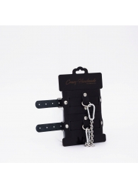 Черные кожаные оковы с хромированной фурнитурой - Crazy Handmade - купить с доставкой в Рязани