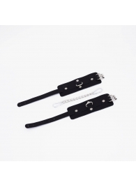 Черные кожаные оковы с хромированной фурнитурой - Crazy Handmade - купить с доставкой в Рязани
