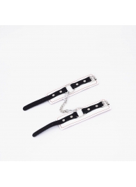 Бело-красные кожаные наручники - Crazy Handmade - купить с доставкой в Рязани