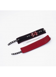 Черные кожаные оковы с красным декором и строчкой - Crazy Handmade - купить с доставкой в Рязани