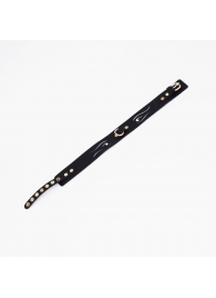 Черный кожаный ошейник с золотистой фурнитурой - Crazy Handmade - купить с доставкой в Рязани