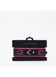 Черно-розовый кожаный ошейник с розовой строчкой - Crazy Handmade - купить с доставкой в Рязани