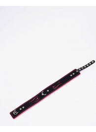 Черно-розовый кожаный ошейник с розовой строчкой - Crazy Handmade - купить с доставкой в Рязани