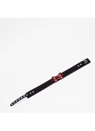 Черный ошейник с красным декором и строчкой - Crazy Handmade - купить с доставкой в Рязани