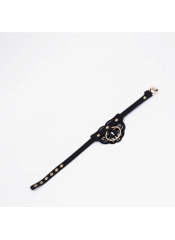 Черный фигурный кожаный ошейник с золотистой фурнитурой - Crazy Handmade - купить с доставкой в Рязани