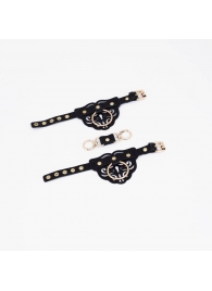 Черные наручники с золотистой фурнитурой - Crazy Handmade - купить с доставкой в Рязани