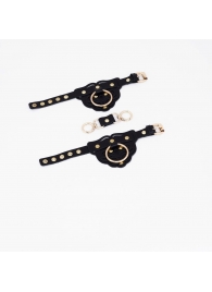 Черные наручники с золотистой фурнитурой - Crazy Handmade - купить с доставкой в Рязани