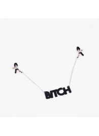 Зажимы на соски с кожаной подвеской Bitch - Crazy Handmade - купить с доставкой в Рязани